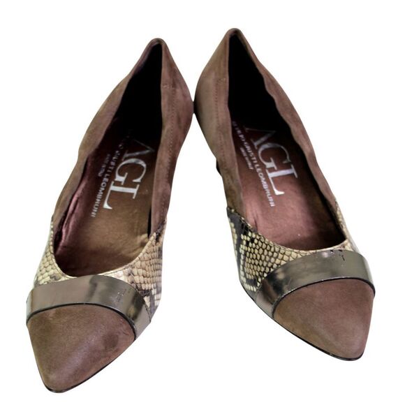 AGL Italy BROWN REAL LEATHER SUEDE LOW HEEL POINTED PUMP WOMEN'S SHOES Size 40 - Picture 5 of 10